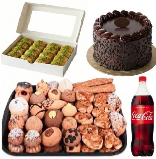 2-3 Kişilik Çikolatalı Yaş Pasta + Kuru Pasta + Fıstıklı Baklava Menü İzmir pasta