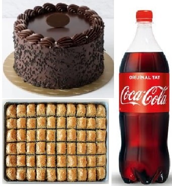 Klasik Çikolatalı Yaş Pasta 1 kg Cevizli Baklava ve 1 Litre Cola İzmir pasta