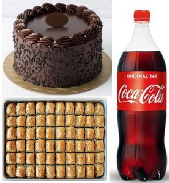 Klasik Çikolatalı Yaş Pasta 1 kg Cevizli Baklava ve 1 Litre Cola İzmir pasta