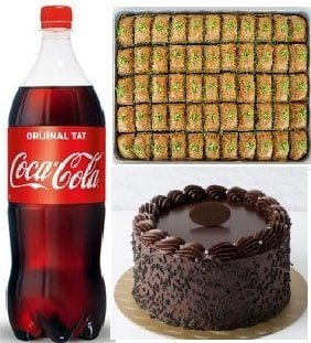 Şölen Menüsü Çikolatalı Pasta Fıstıklı Baklava ve Soğuk Cola Seti İzmir pasta